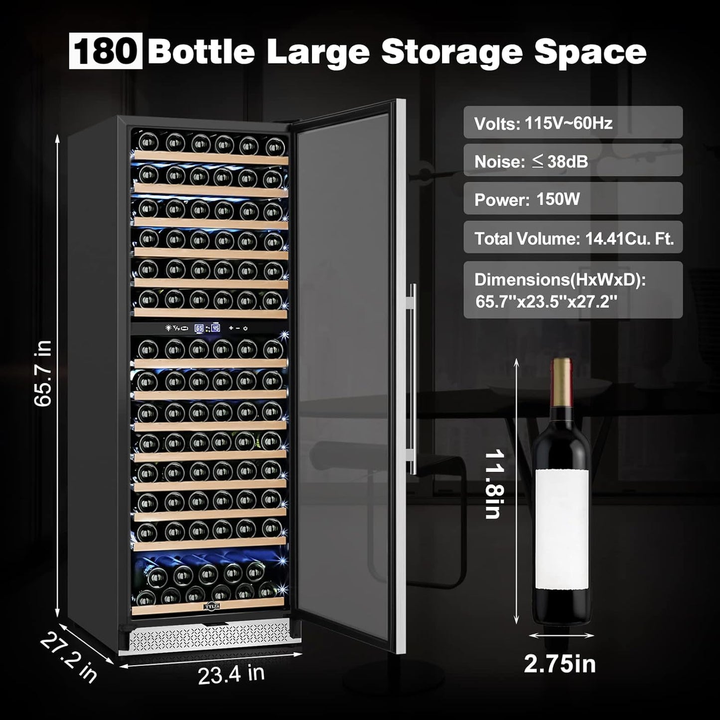 Tylza 24 Inch Dual Zone Wine Fridge 180 Bottle
