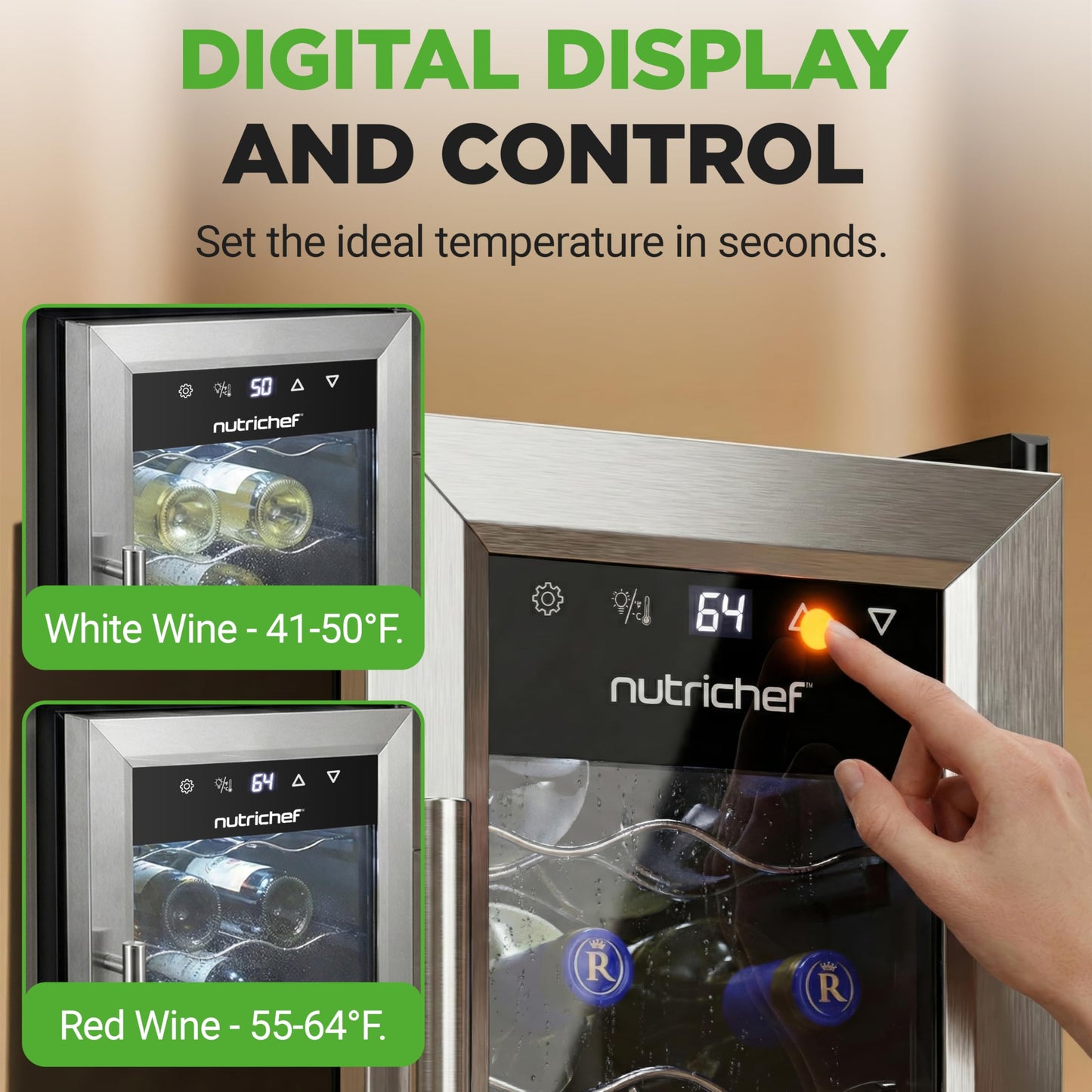 Nutrichef 12 Bottle Wine Fridge Stainless Steel